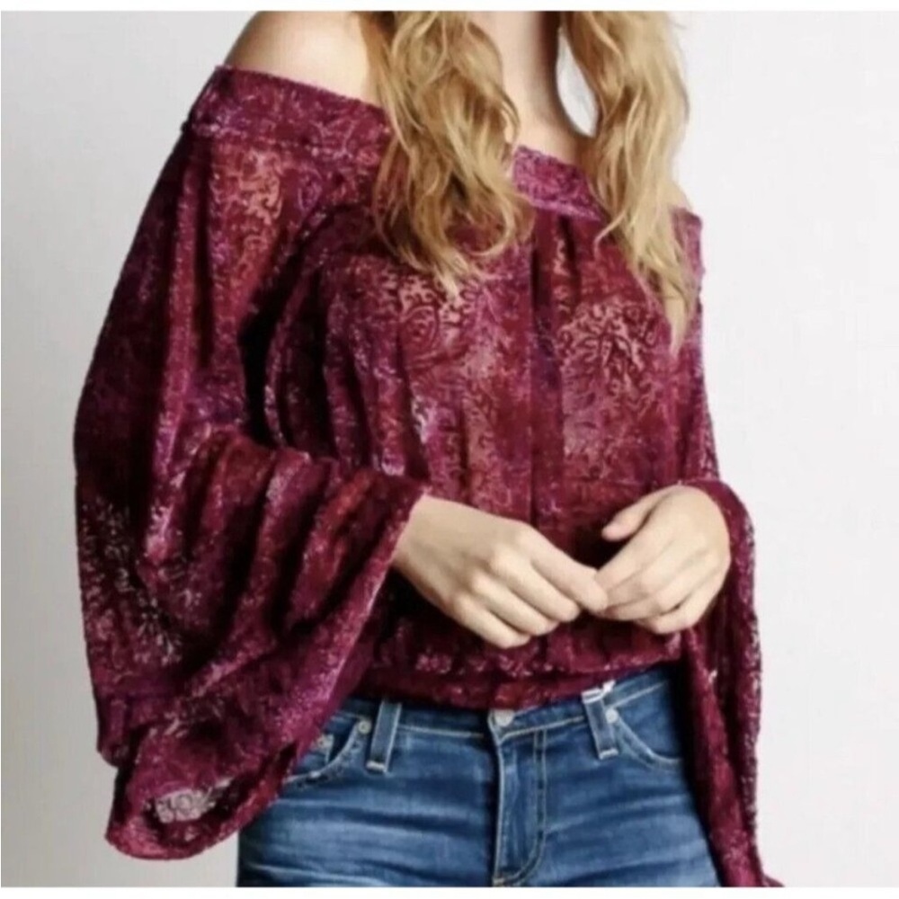 Free People Ginger Berry Off-the-Shoulder Top - Picture 4 of 8